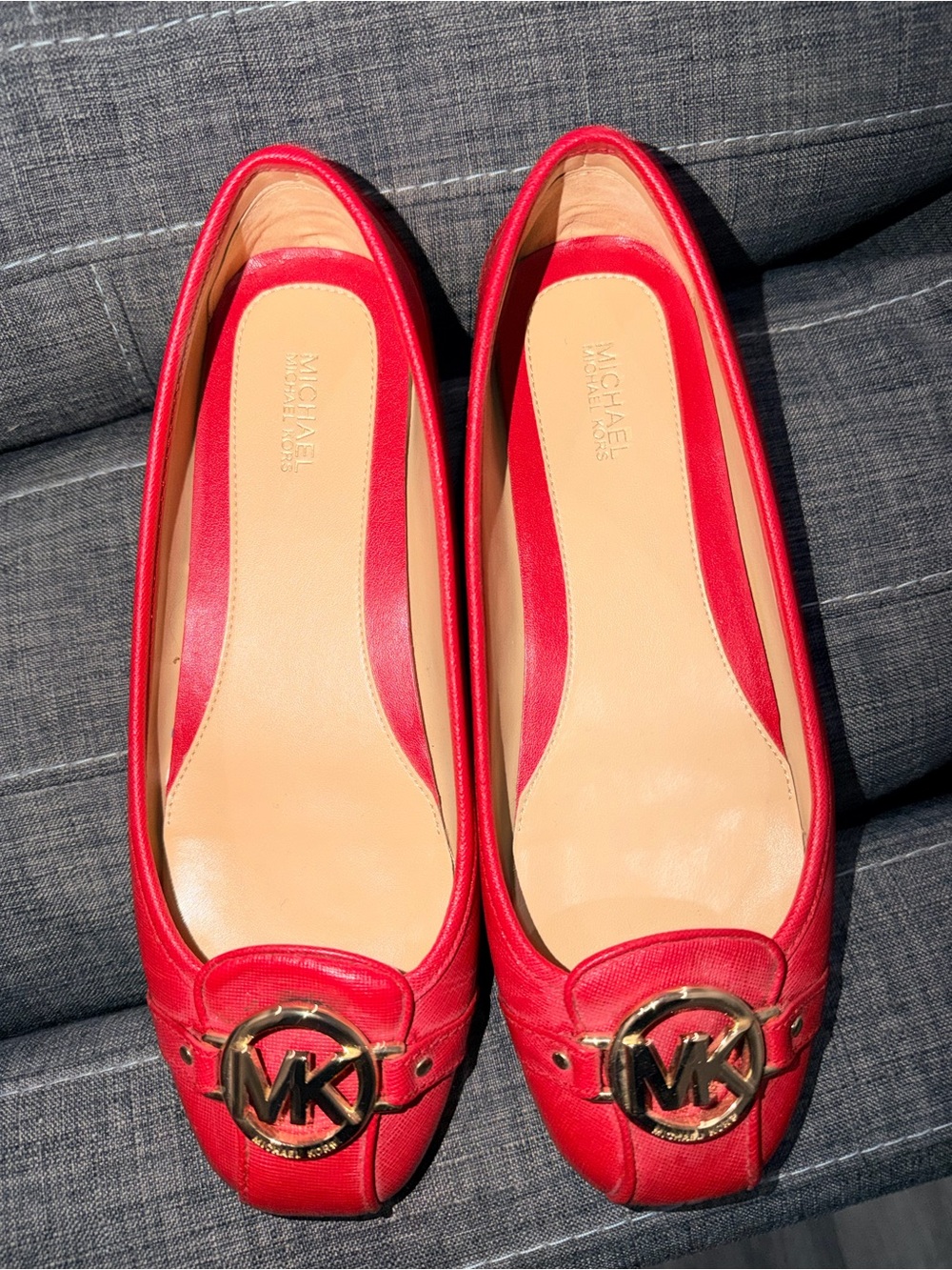 Michael Kors Red Leather MK Logo Ballet Flats